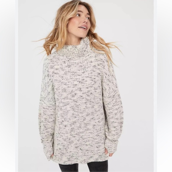 aerie Sweaters - Aerie Offline Chillside Oversized Marl White Light Blue Black Turtleneck Sweater